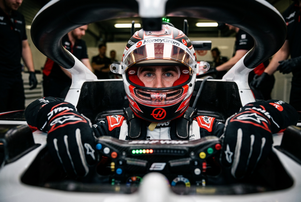 Chris Driol in a Haas-liveried helmet