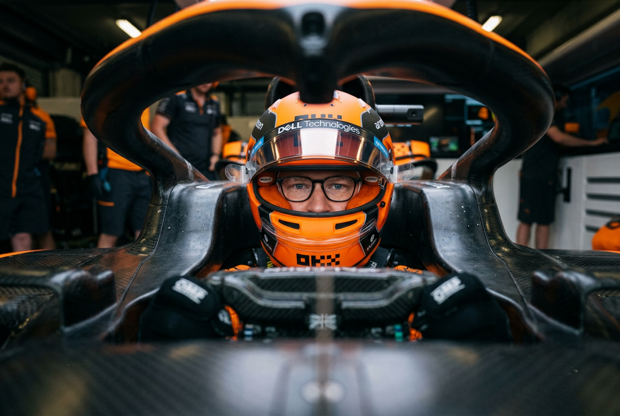 Owen Scott in a McLaren-liveried helmet