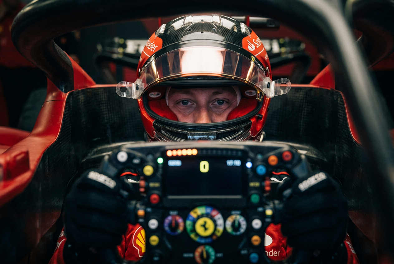 Ian Dyck in a Ferrari-liveried helmet