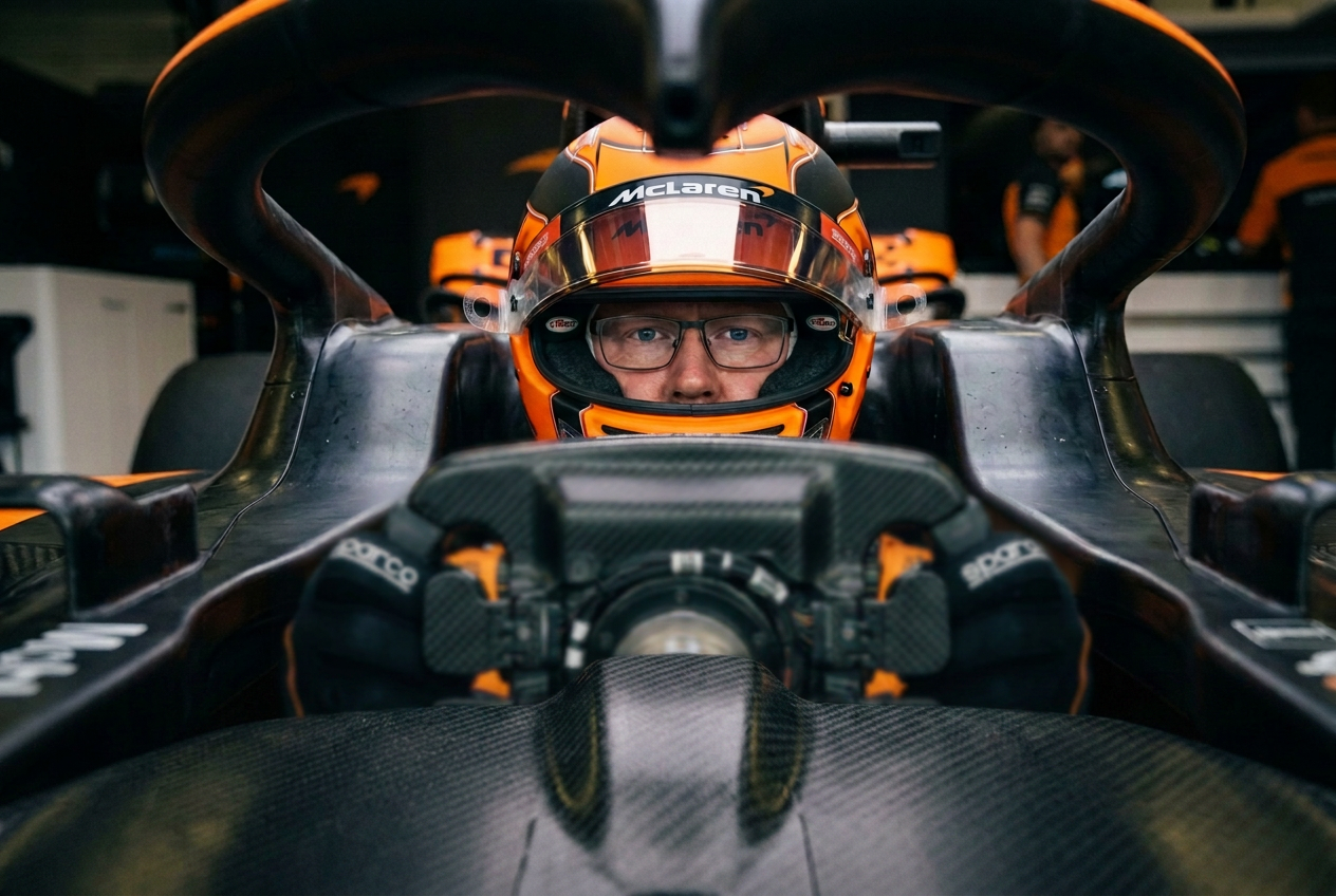 Brian McNarry in a McLaren-liveried helmet
