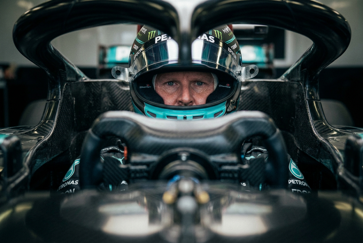 Jon Caldwell in a Mercedes-liveried helmet